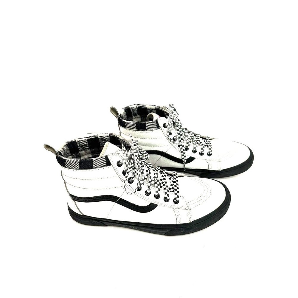 RARE PATTERN - VANS SK8-Hi MTE - MENS 11 FULL GRAIN WHITE LEATHER BLK/WHT CHECK - Picture 3 of 9